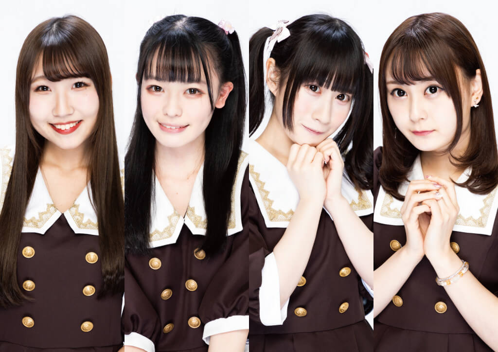 写真左より、吉井りか(よしいりか)、月見玲花(つきみれいか)、姫嶋香菜(ひめじまかな)、百野綾華(もものあやか)